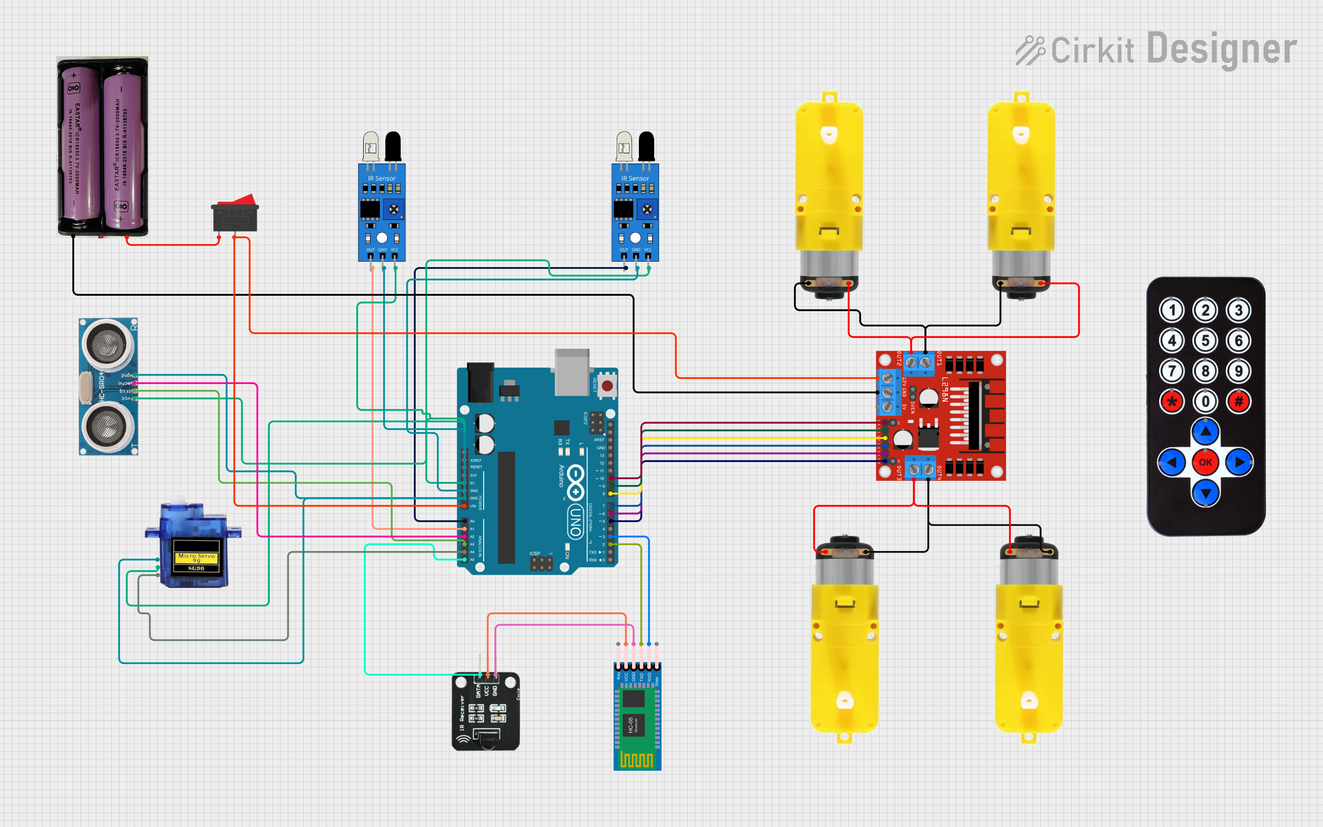 Image of Arduino UNO-Based Bluetooth and IR Controlled Robotic Car with Obstacle Avoidance and Line Following