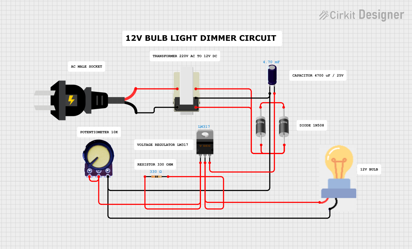 Image of LM317 Voltage Regulator Circuit for Adjustable Power Supply with Transformer and Diodes