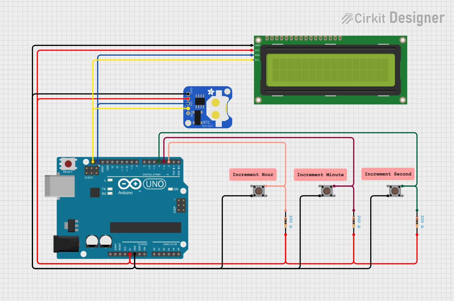 Image of Track Time with DS1307 RTC and print to LCD Display: A project utilizing DS3231 Real Time Clock in a practical application