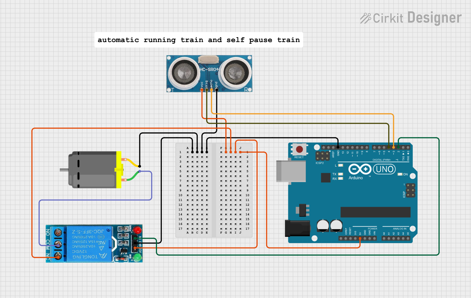 Image of Arduino-Controlled Ultrasonic Sensor with Relay-Operated DC Motor