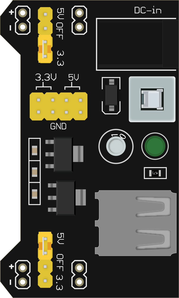Image of MB102 Breadboard Power Supply Module 3.3V/5V - Direct V output