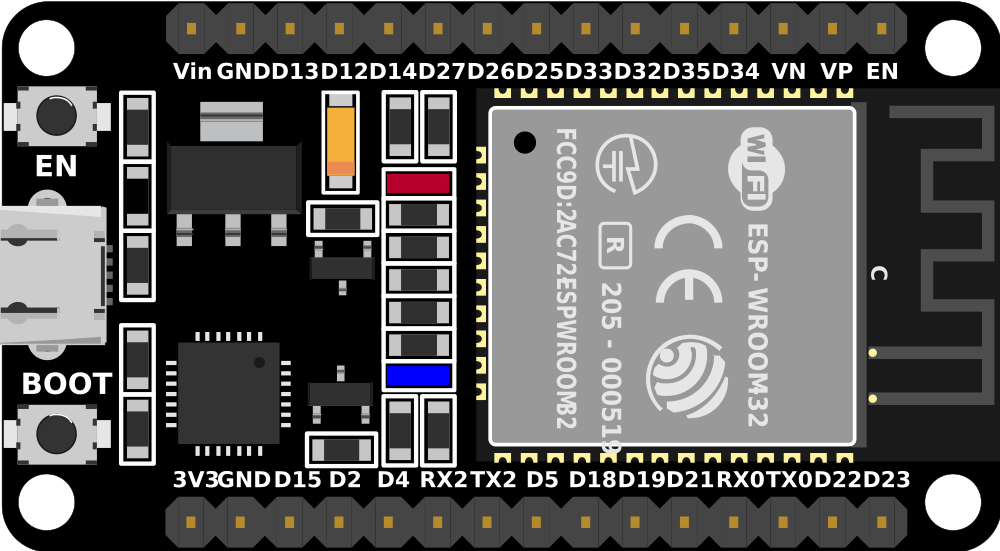 Image of ESP32 (30 pin, Sized correctly)