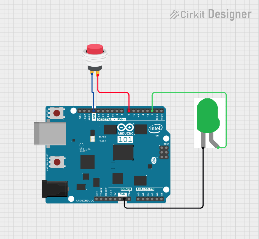 Image of led on off ckt4: A project utilizing Arcade Button (green) in a practical application