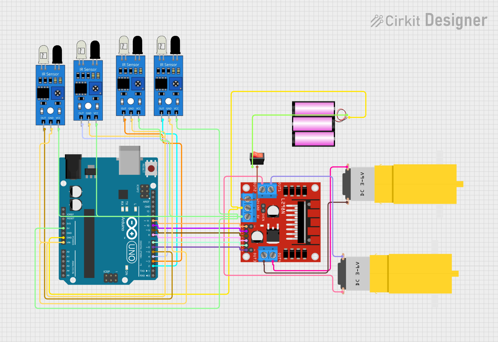 Image of Arduino UNO Line Following Robot with L298N Motor Driver and IR Sensors