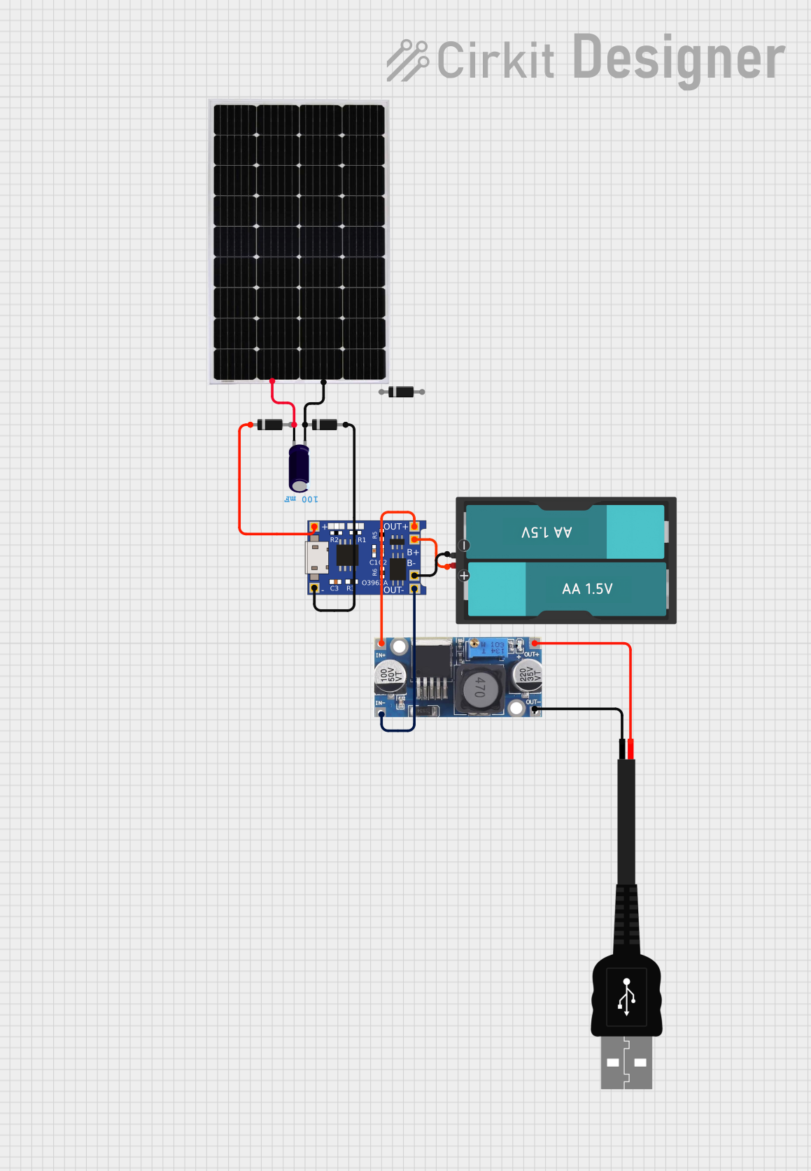 Image of solar panel charging module: A project utilizing Adafruit USB DC Solar LiPo Charger in a practical application