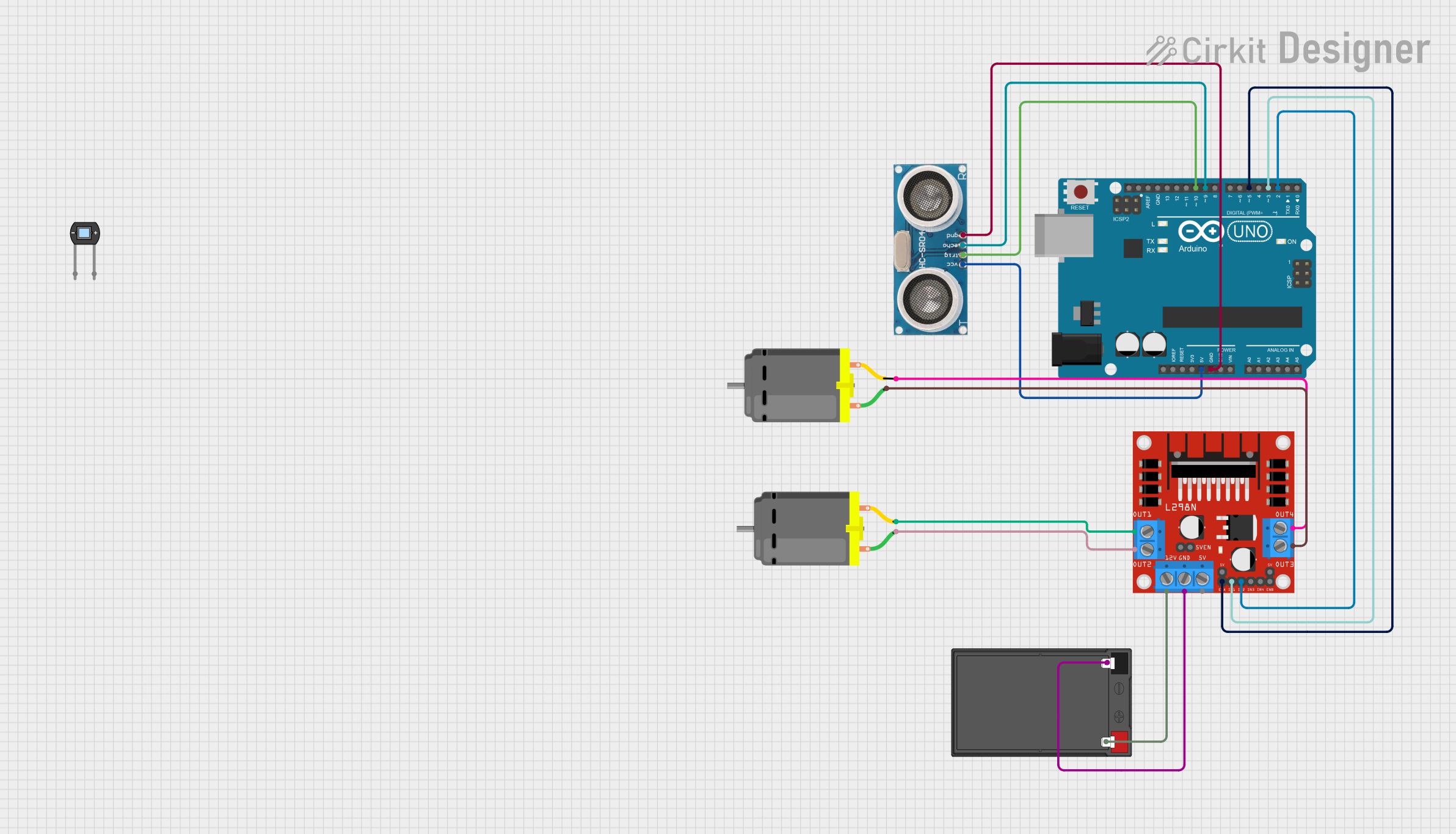 Image of Arduino UNO-Based Ultrasonic Sensor-Controlled DC Motor System with L298N Driver