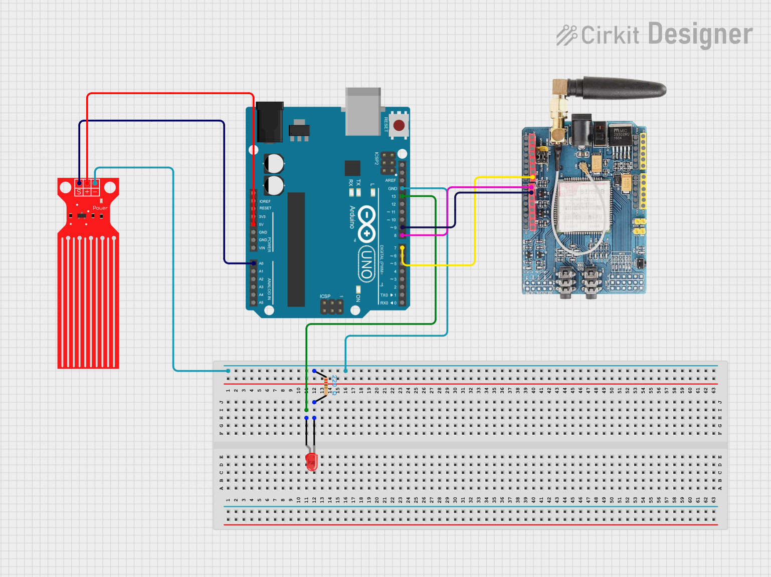 Image of Arduino UNO Water Level Monitoring System with GSM Notification and LED Indicator