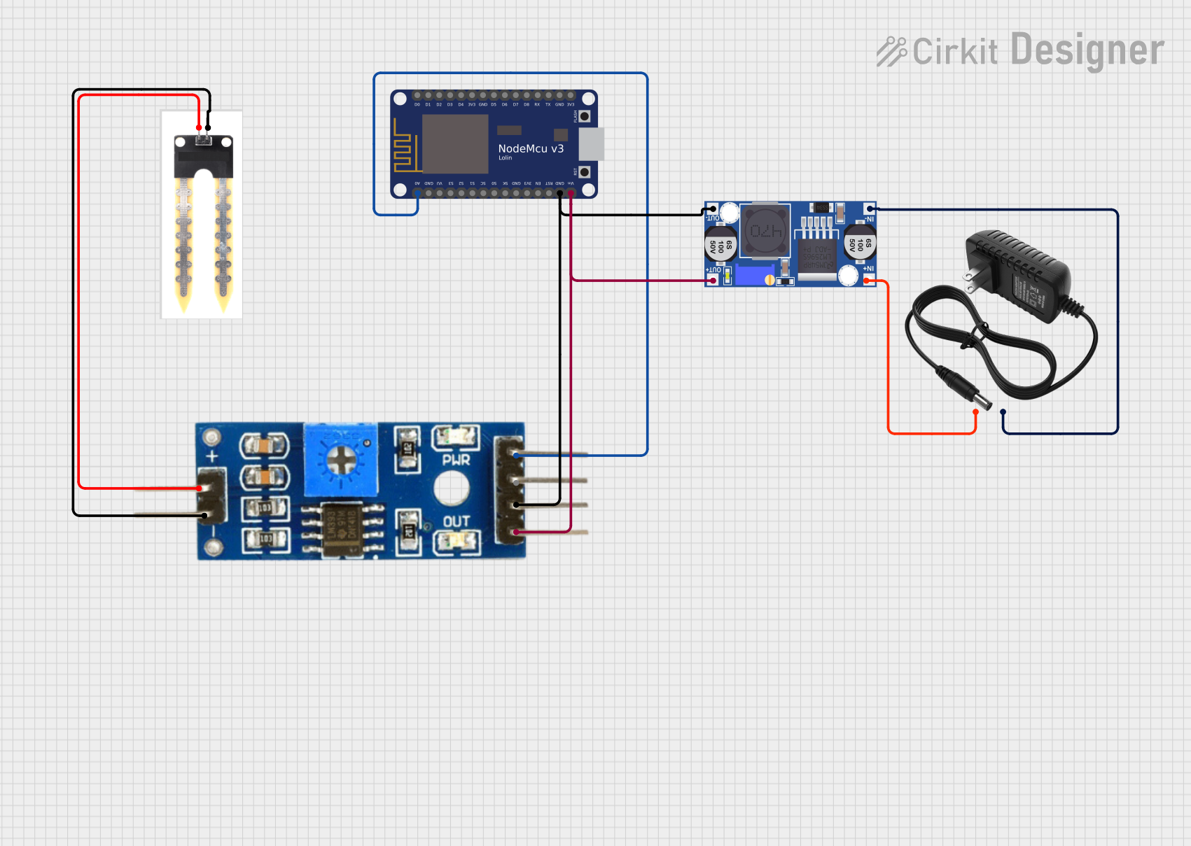 Image of soil moisture sensor with Node MCU: A project utilizing Soil Moisture Sensor Module in a practical application