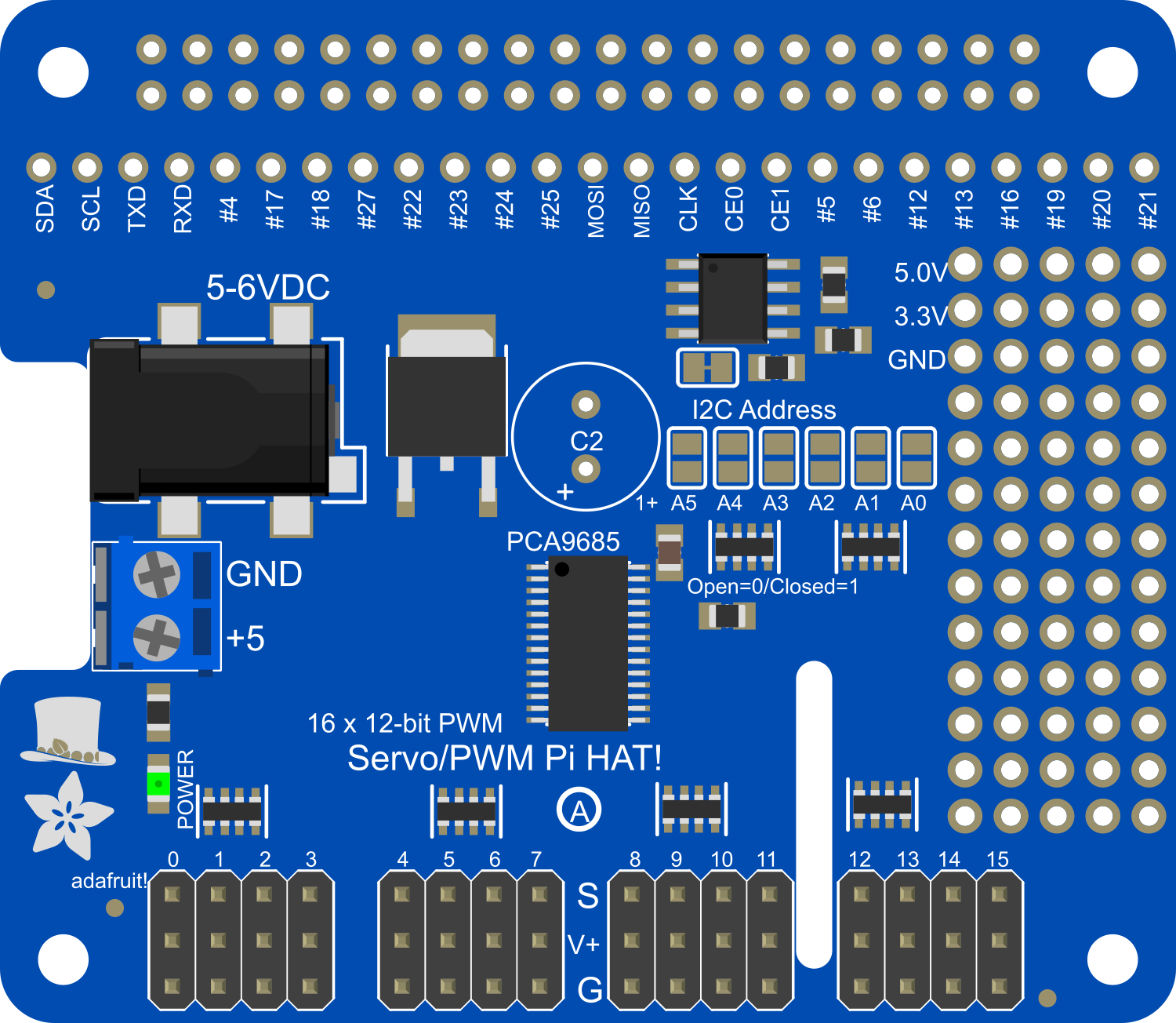 Image of Adafruit 16-Channel PWM + Servo HAT