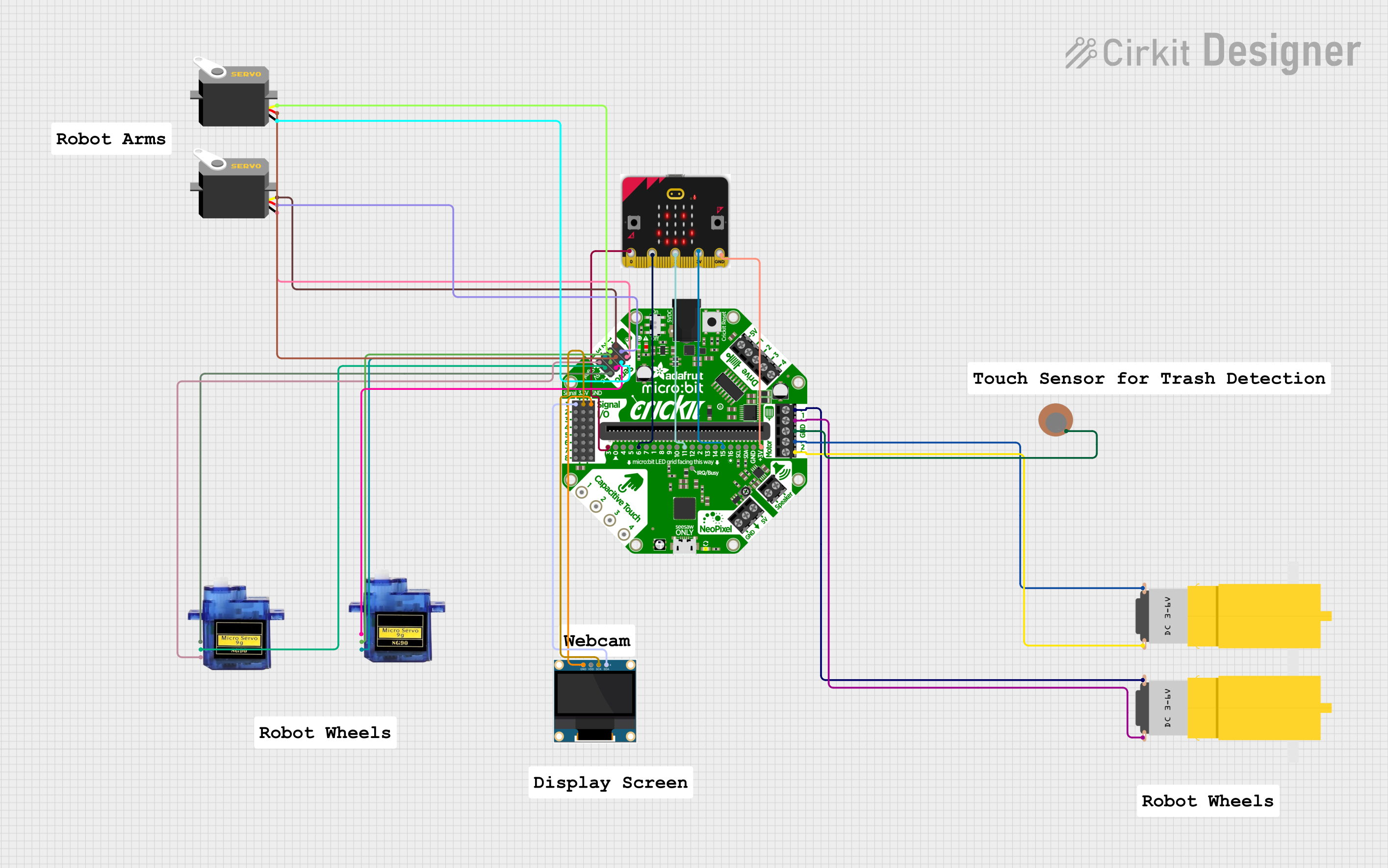 Image of Circuit Design for Recyclo-Bot: A project utilizing Adafruit Crickit for microbit in a practical application