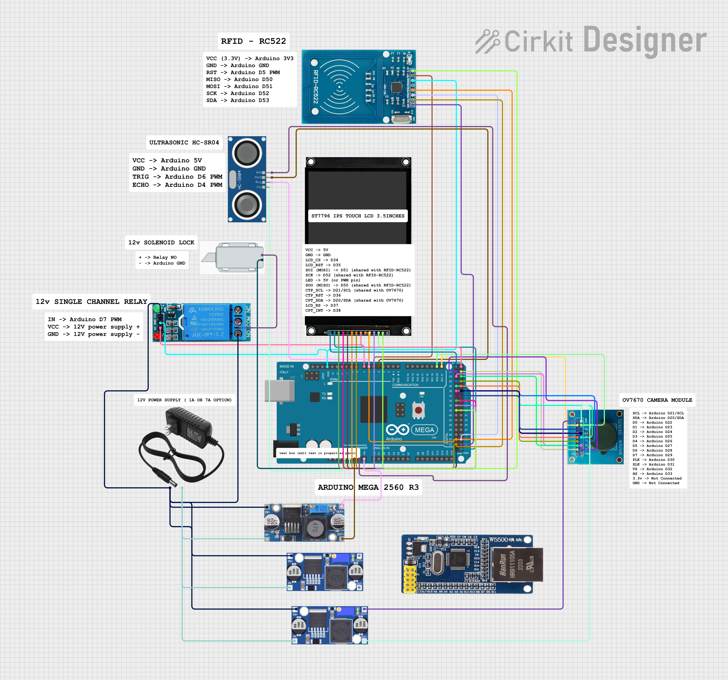 Image of Arduino Mega 2560 Controlled Security System with RFID, Ultrasonic Sensor, and Camera