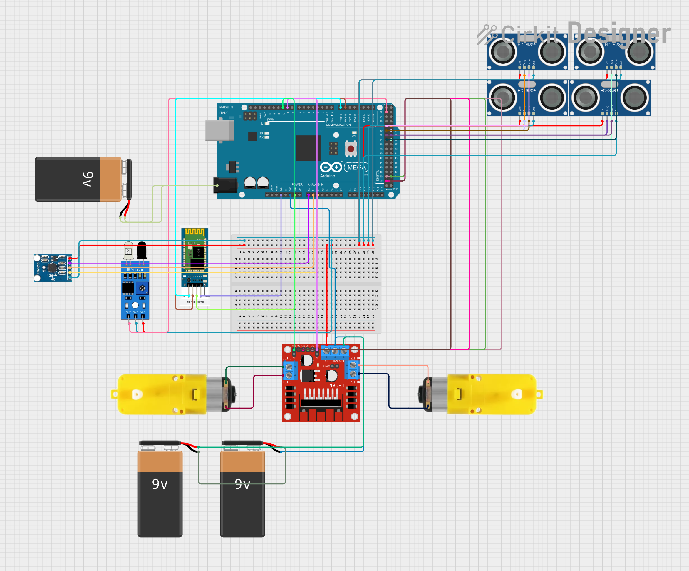 Image of Arduino Mega 2560-Based Battery-Powered Robotic System with Ultrasonic and IR Sensors