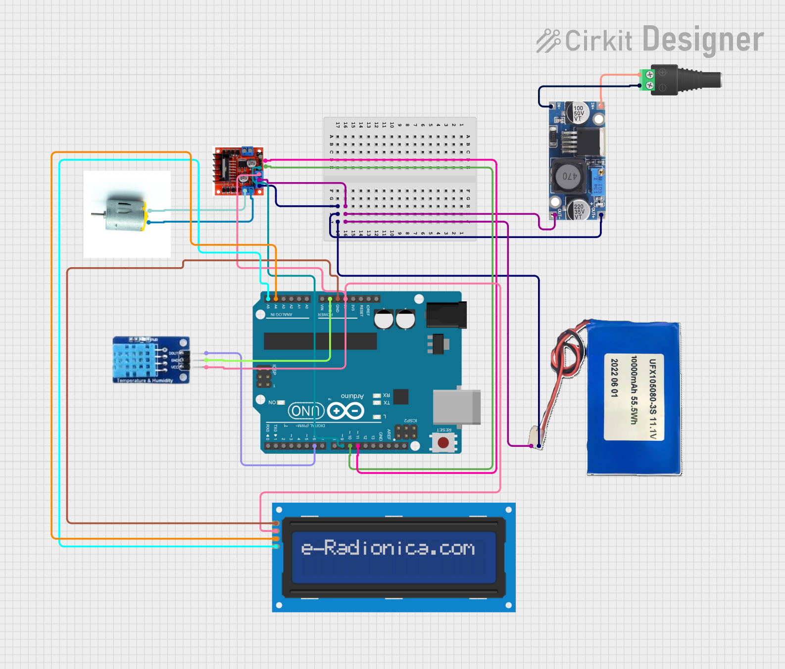 Image of Arduino UNO Temperature-Controlled Fan with LCD Display and Battery Power