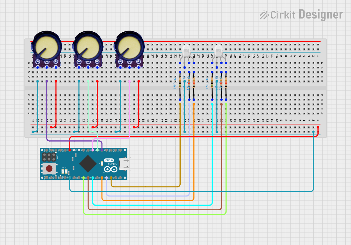 Image of Arduino-Based RGB LED Color Controller with Potentiometers