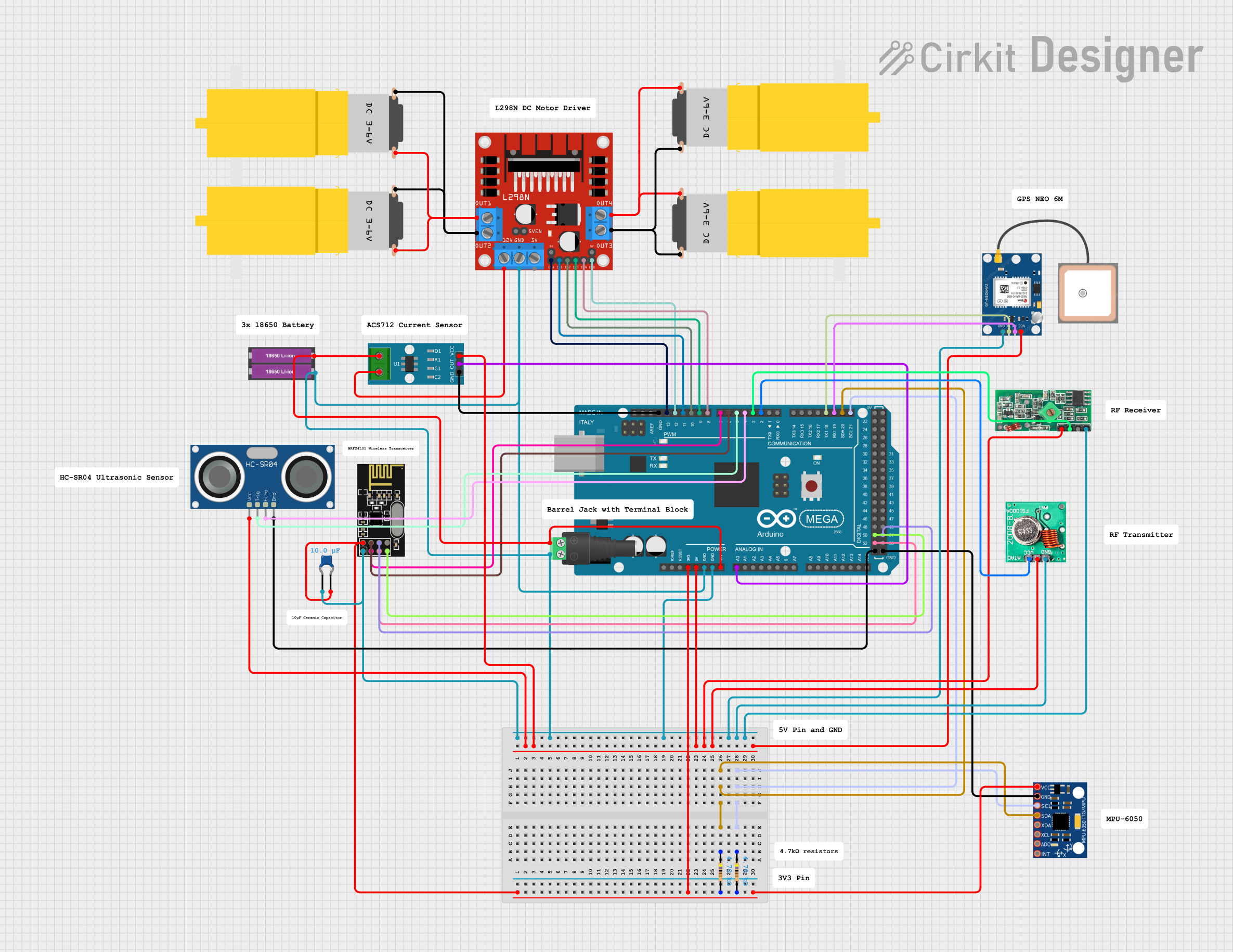 Image of Arduino Mega 2560-Controlled Robotic Vehicle with GPS and Wireless Communication