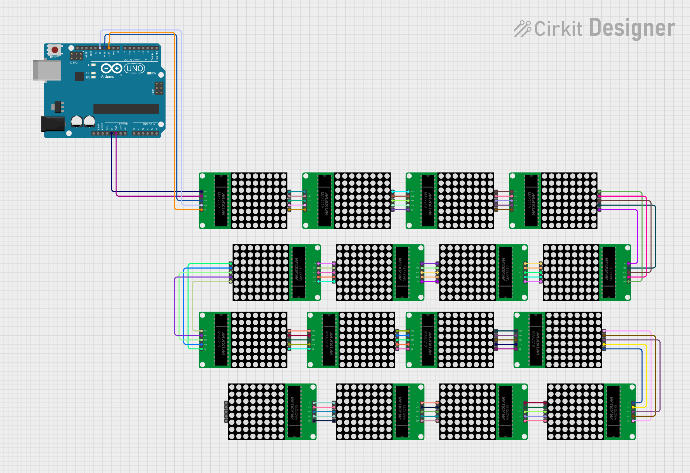 Image of 8x8 LED Matrix Sim Test removing matrices V2: A project utilizing 16x32 p10 led matrix display in a practical application