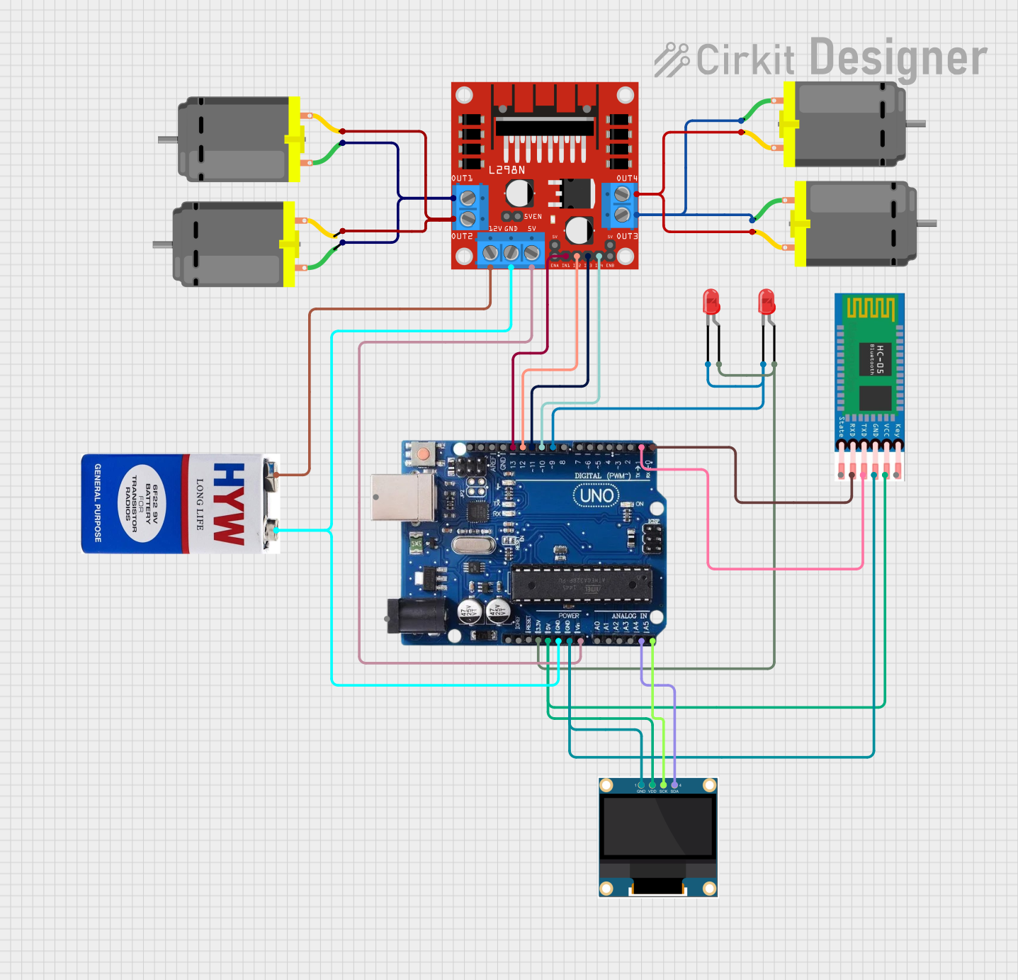 Image of Arduino Uno R3 Bluetooth-Controlled Robot with OLED Display