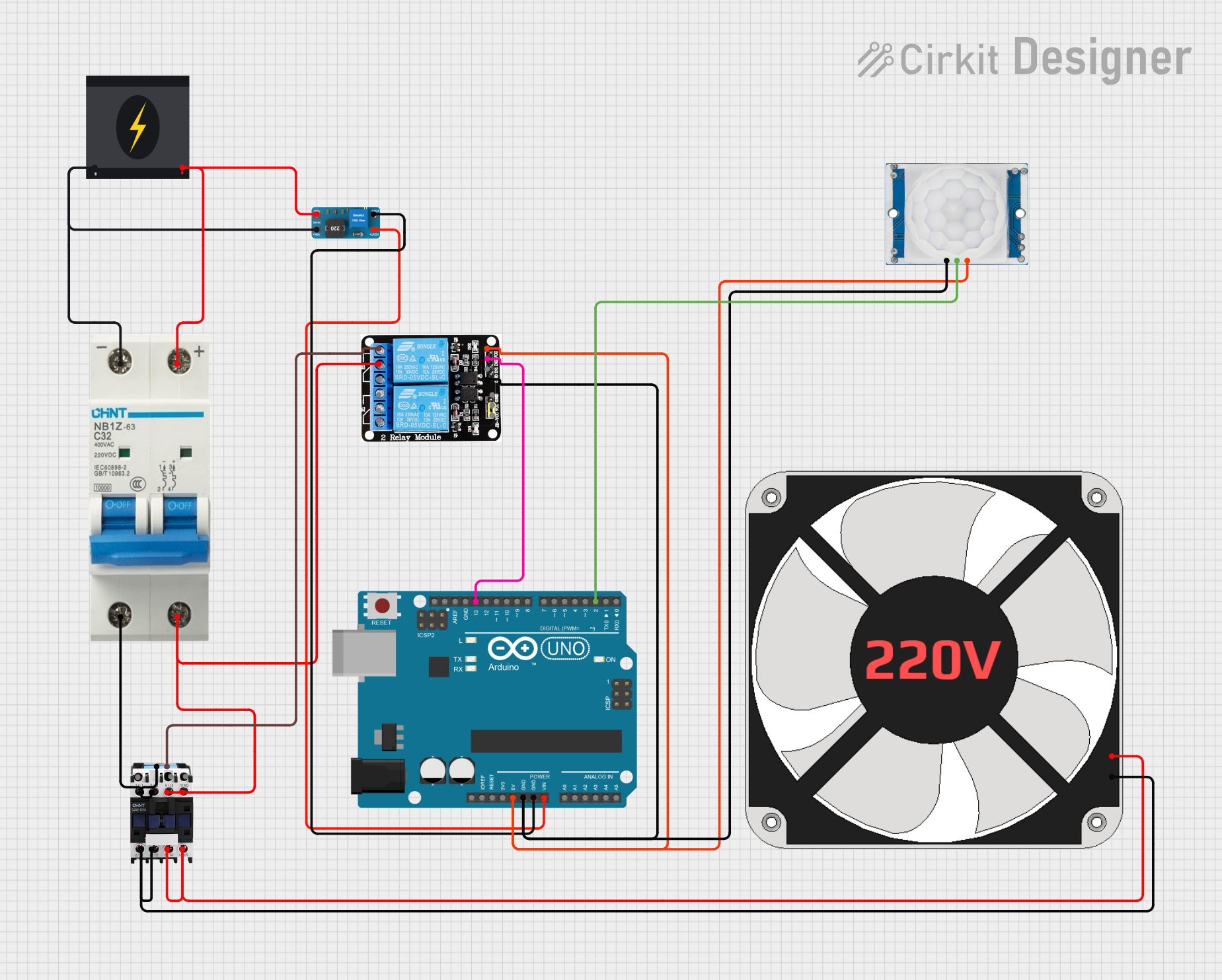 Image of ultrasonic sensor , relay and aurdino circuit diagram : A project utilizing Contactor in a practical application