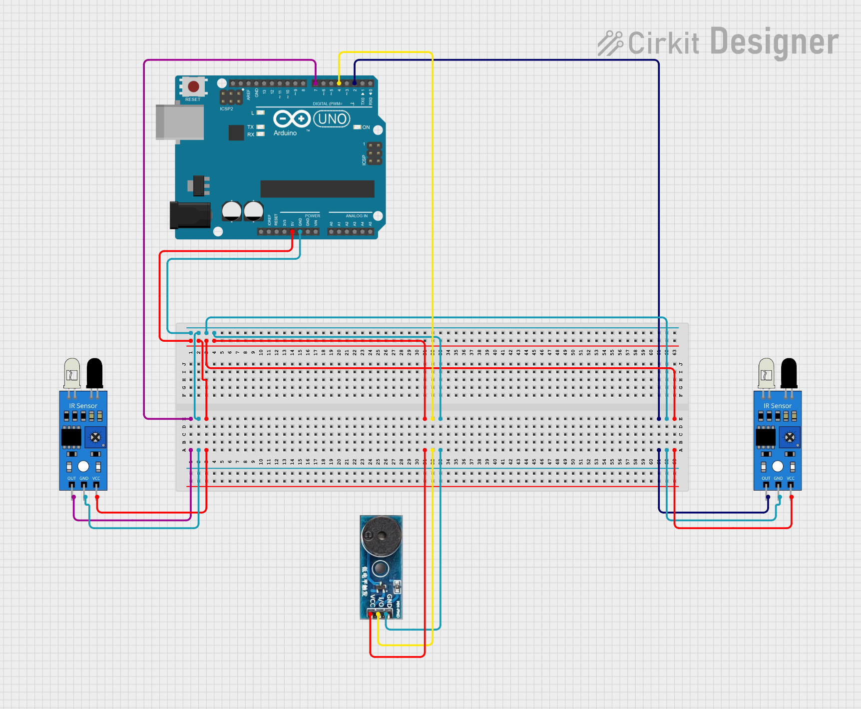 Image of Arduino UNO-Based Dual IR Sensor and Buzzer Alert System