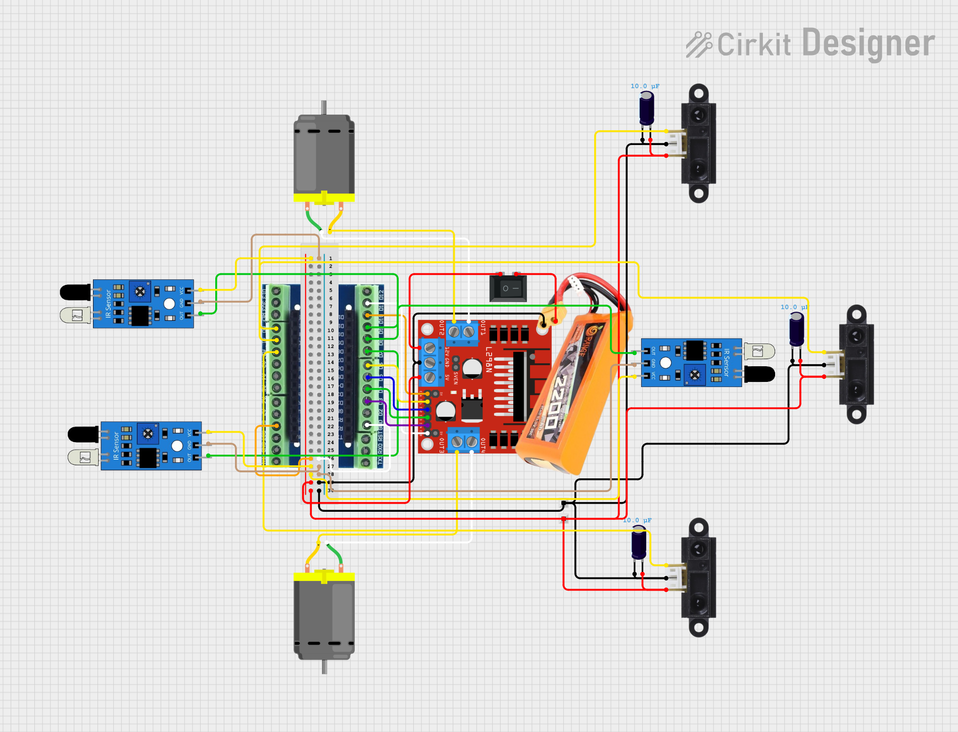 Image of Sumobot Galilei-A Wiring Diagram : A project utilizing IRF510 in a practical application