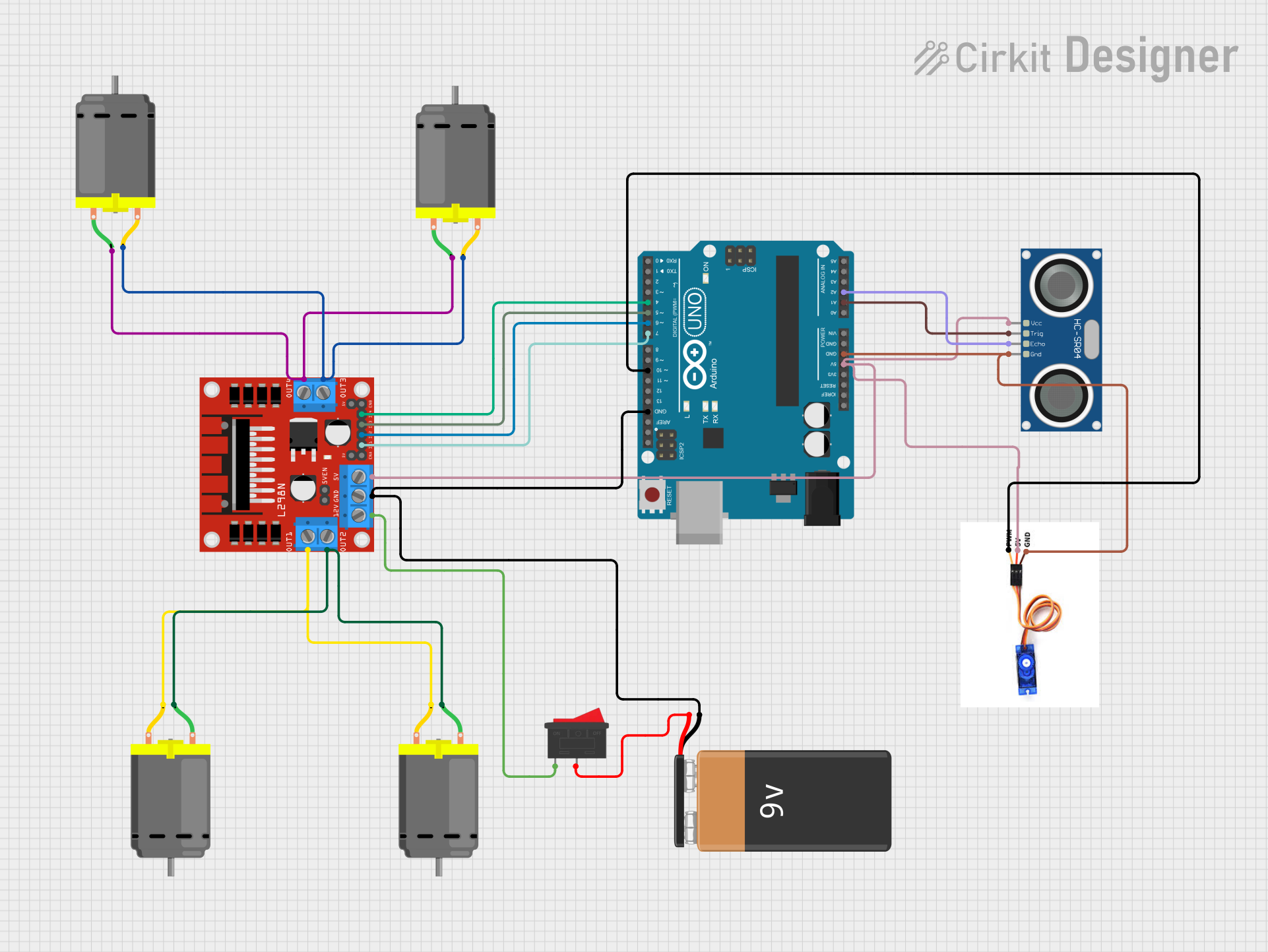 Image of Arduino-Controlled Robotics Platform with L298N Motor Driver and Ultrasonic Sensing