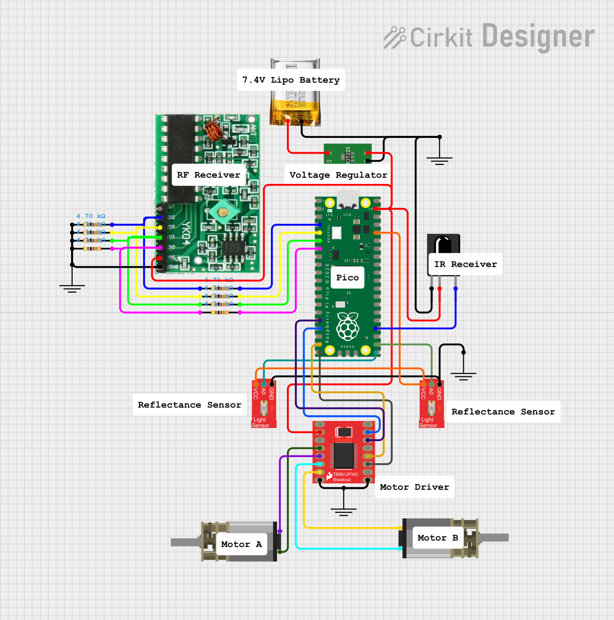 Image of Sumobot Schematic: A project utilizing TSOP312 IR Receiver in a practical application