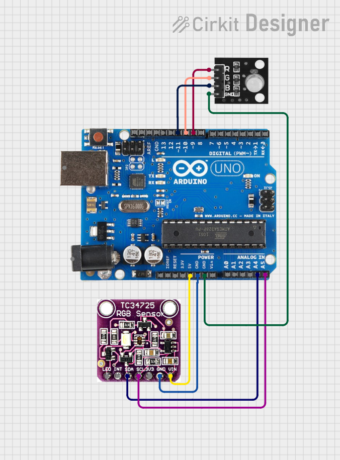 Image of RGB COLOR DETECTOR : A project utilizing TCS3472 COLOR LIGHT-TO-DIGITAL CONVERTER with IR FILTER in a practical application