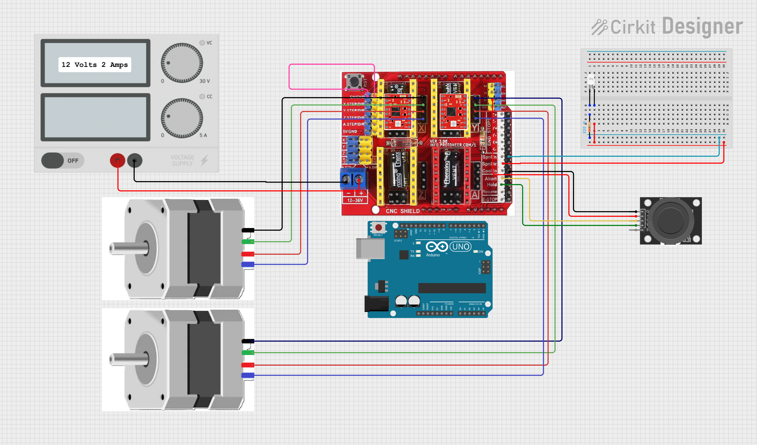 Image of Arduino CNC Machine with Joystick Control and LED Indicator: A project utilizing CNC Shield V3 in a practical application