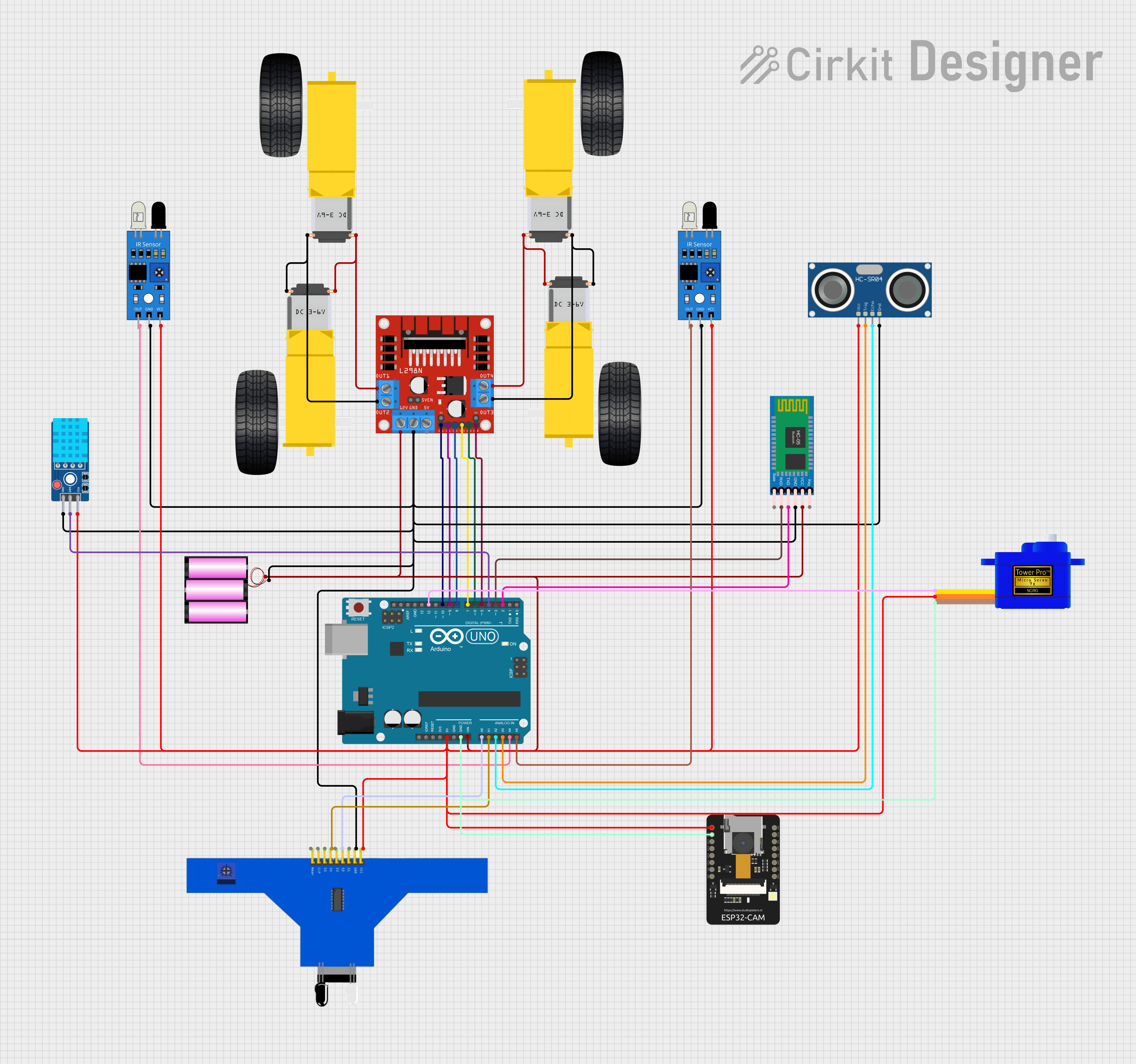 Image of Arduino-Controlled Robot with IR Sensors, Bluetooth, and Ultrasonic Obstacle Detection