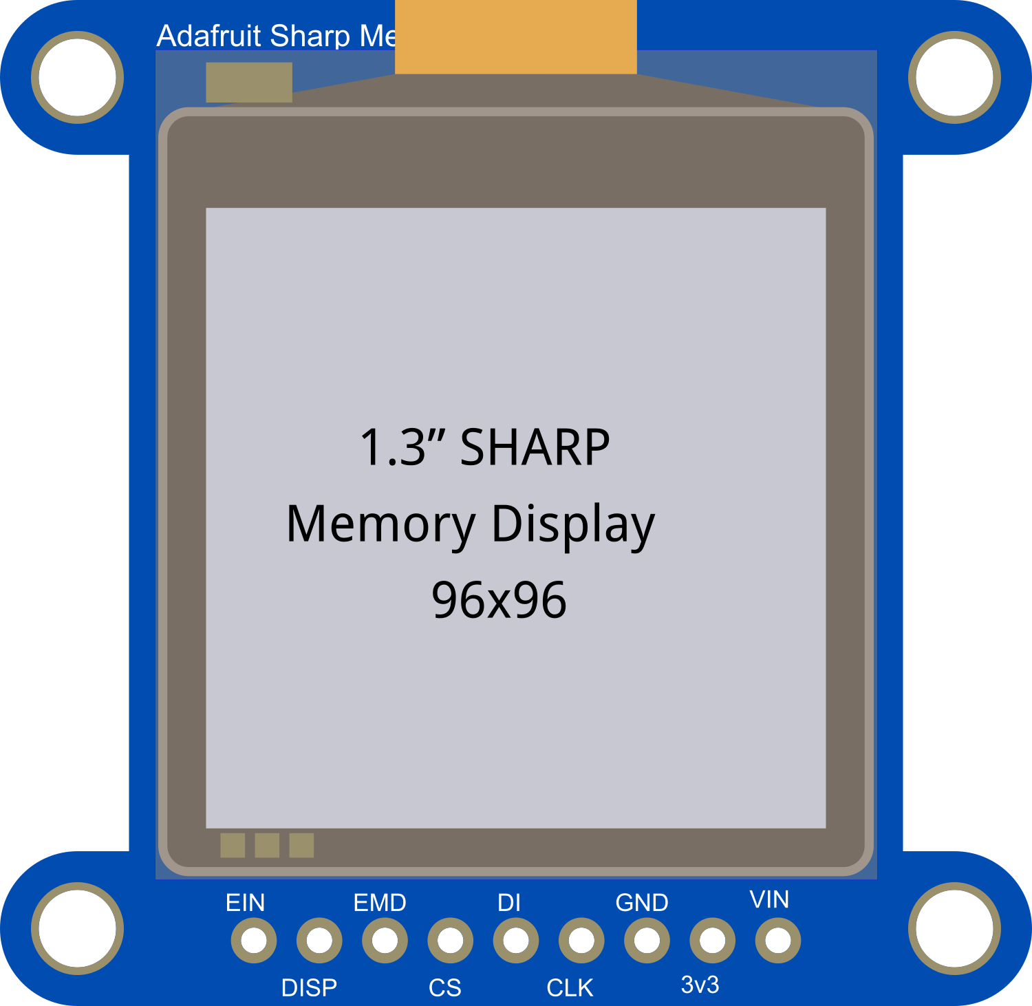 Image of Adafruit SHARP Memory Display 1.3 inch 96x96