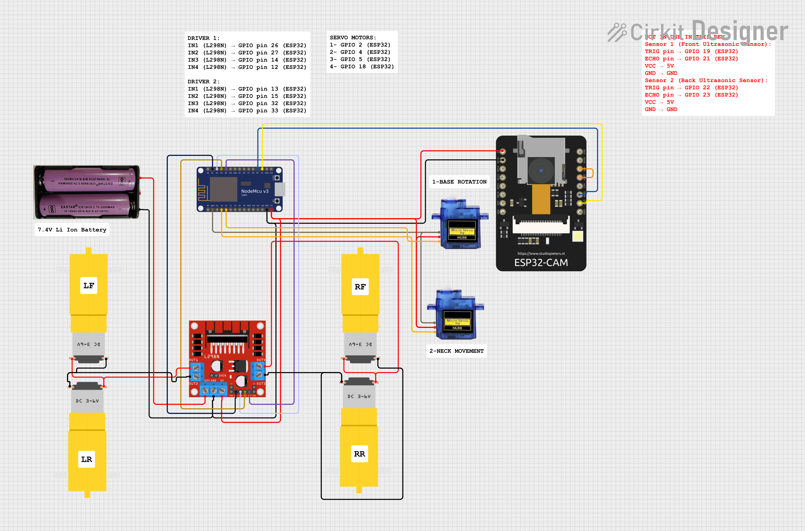 Image of ESP32 CAM and NodeMCU V3 Controlled Robotic Vehicle with Servo Steering and L298N Motor Driver