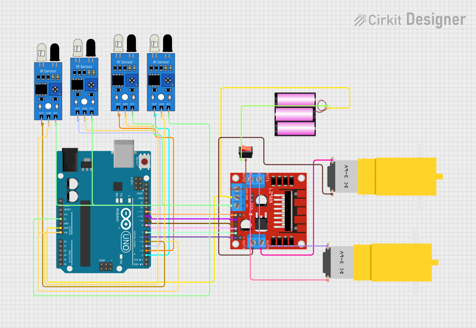 Image of Arduino UNO Controlled Line Following Robot with L298N Motor Driver and IR Sensors