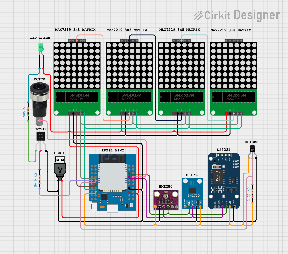 Image of Copy of Zegarek (1): A project utilizing Adafruit Mini 8x8 LED Matrix Backpack Pure Green in a practical application