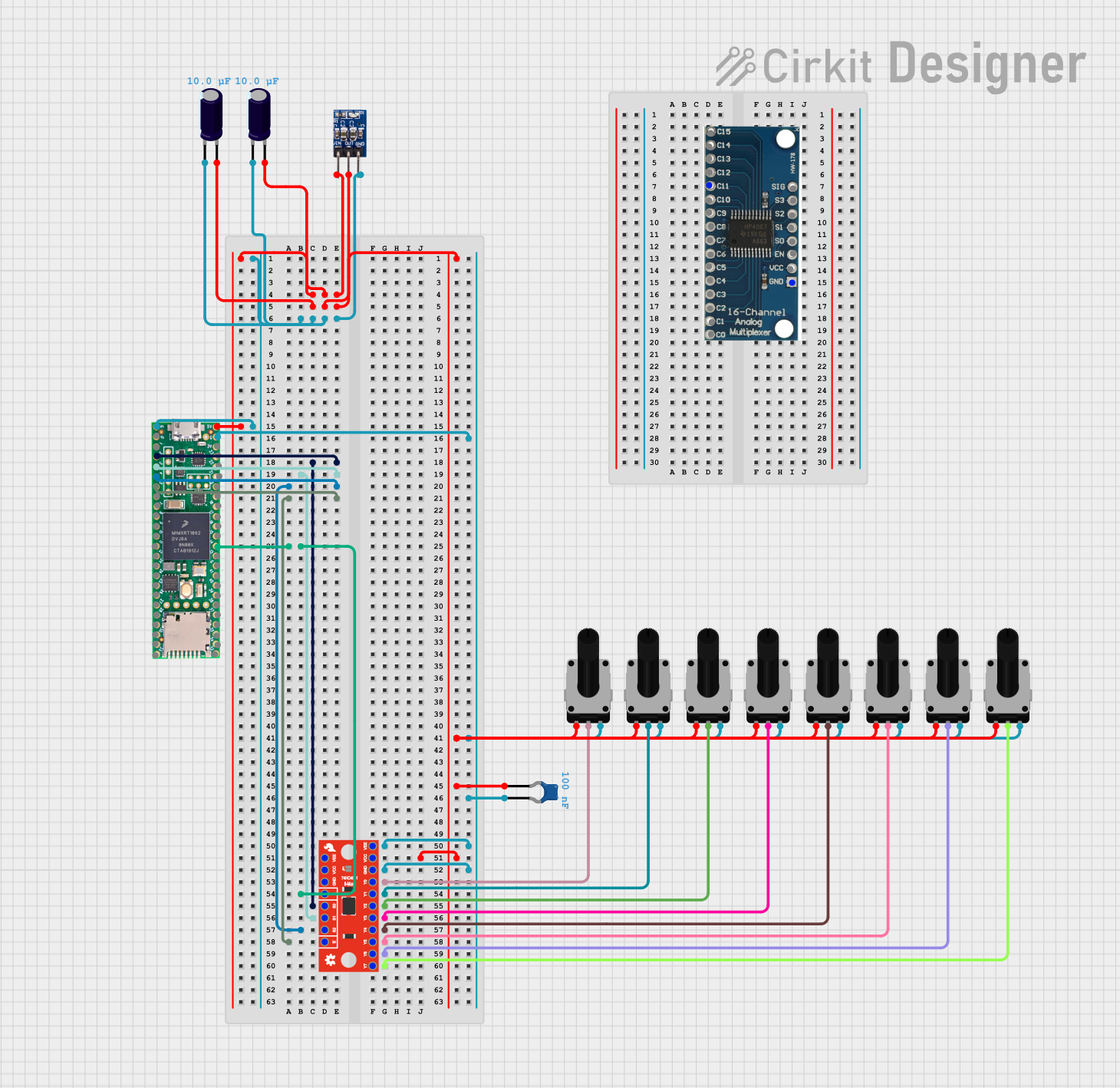 Image of going with 16 channel mux: A project utilizing MCP4131-103E/P Digital Potentiometer in a practical application