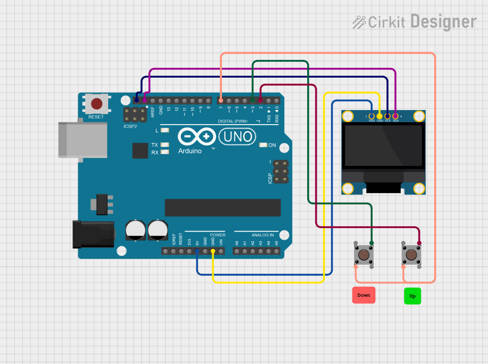 Image of Sim test OLED Display: A project utilizing Mono 0.96in 128x64 OLED with STEMMA QT in a practical application