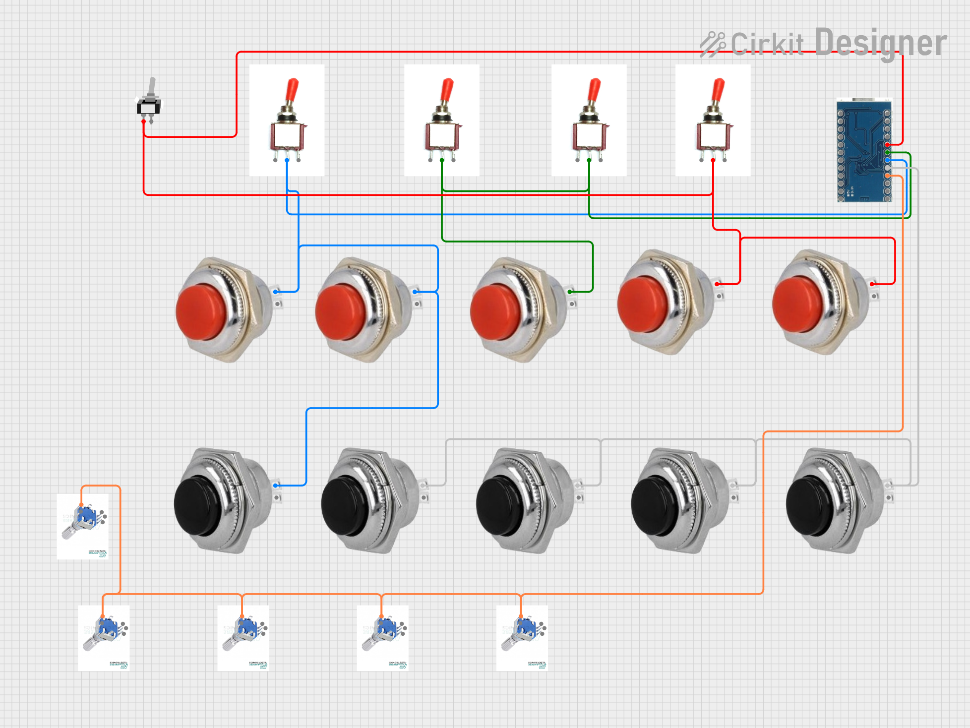 Image of Arduino-Controlled Input Interface with Momentary Switches and Rotary Encoders