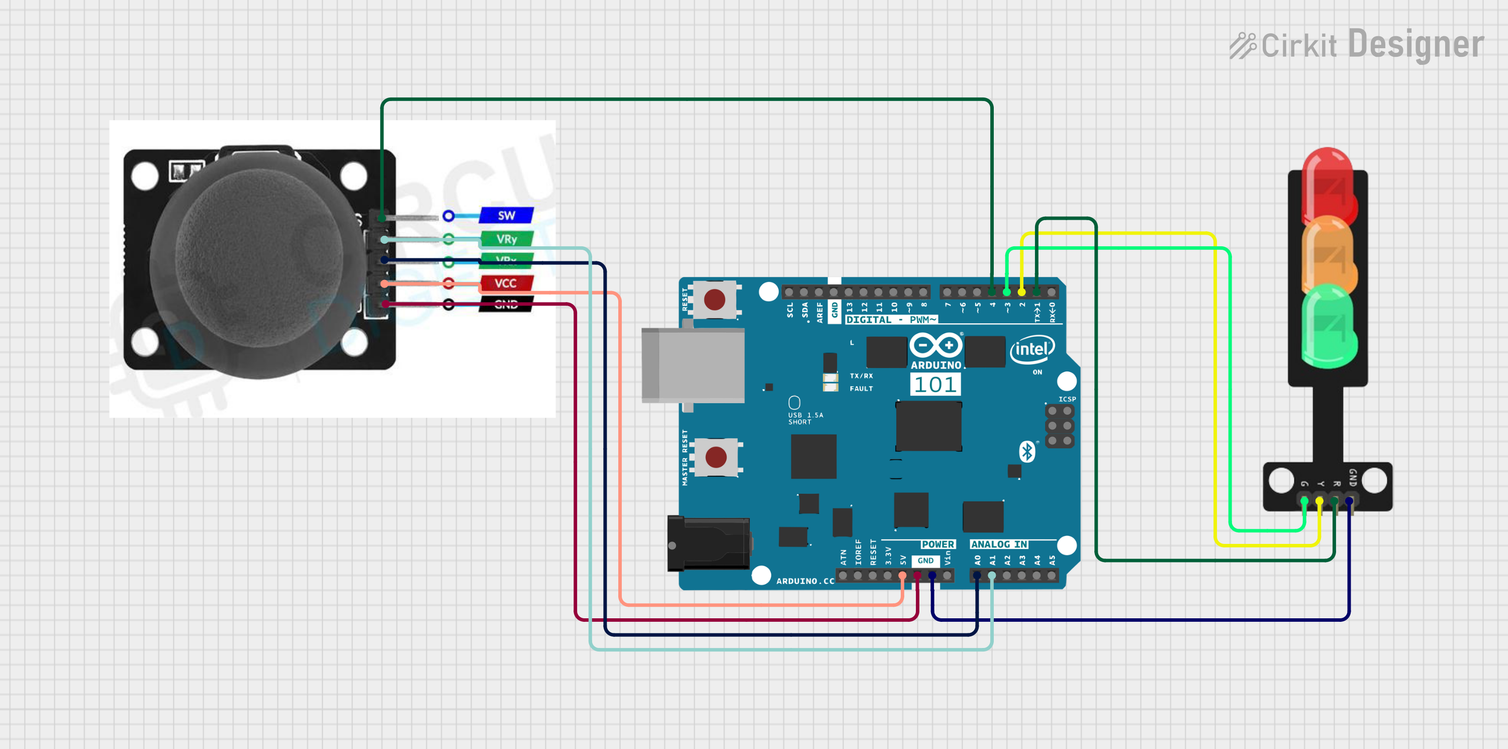 Image of Arduino-Controlled Traffic Light Simulator with Joystick Interaction