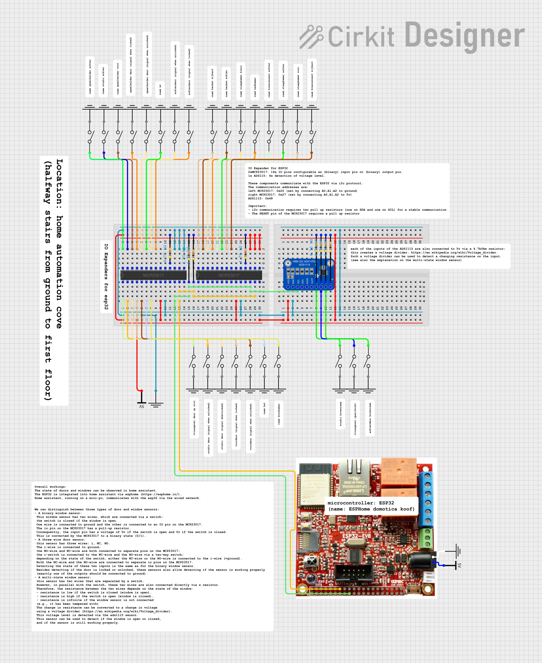 Image of door and window sensors: A project utilizing PCF8575 IO Expander in a practical application