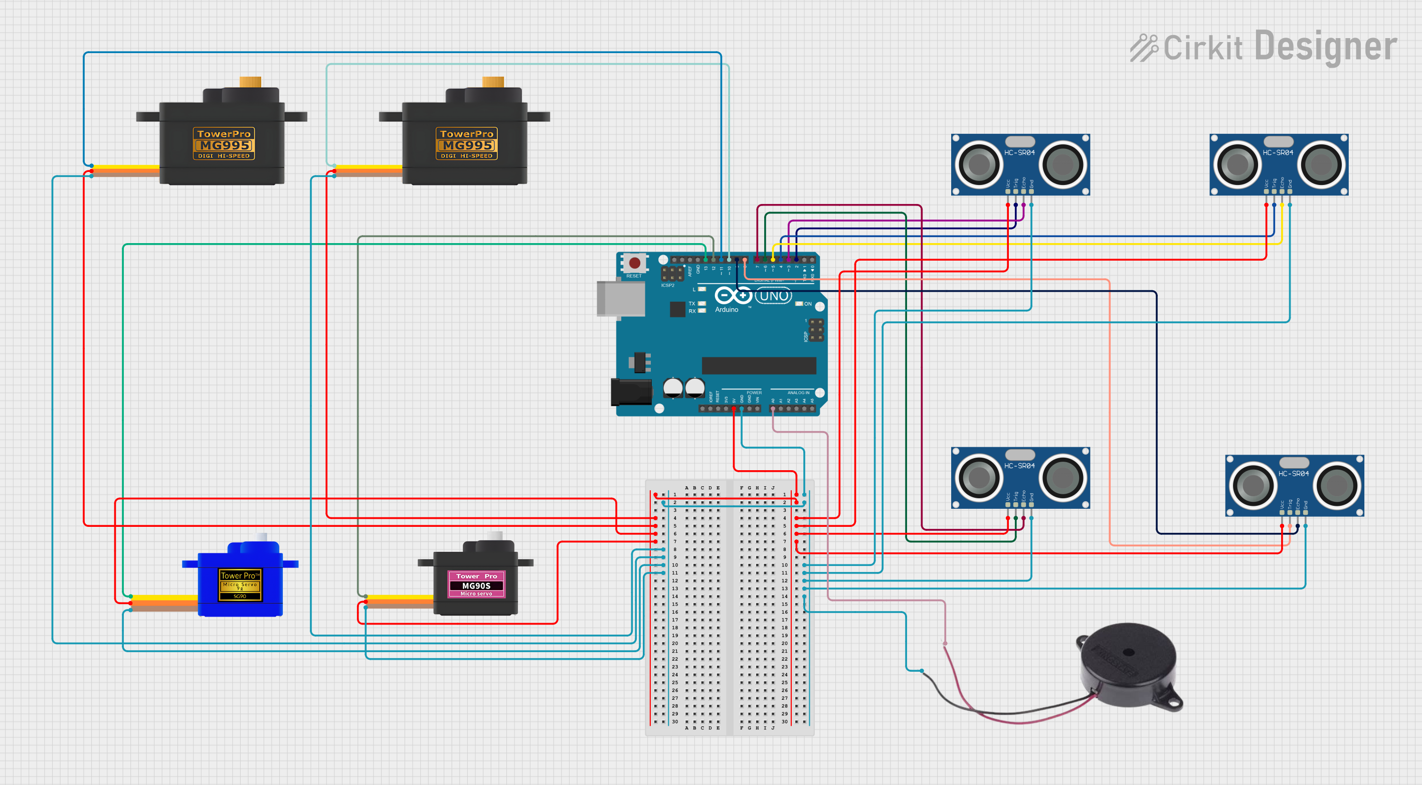 Image of Arduino UNO Controlled Robotic System with Ultrasonic Sensing and Servo Actuation