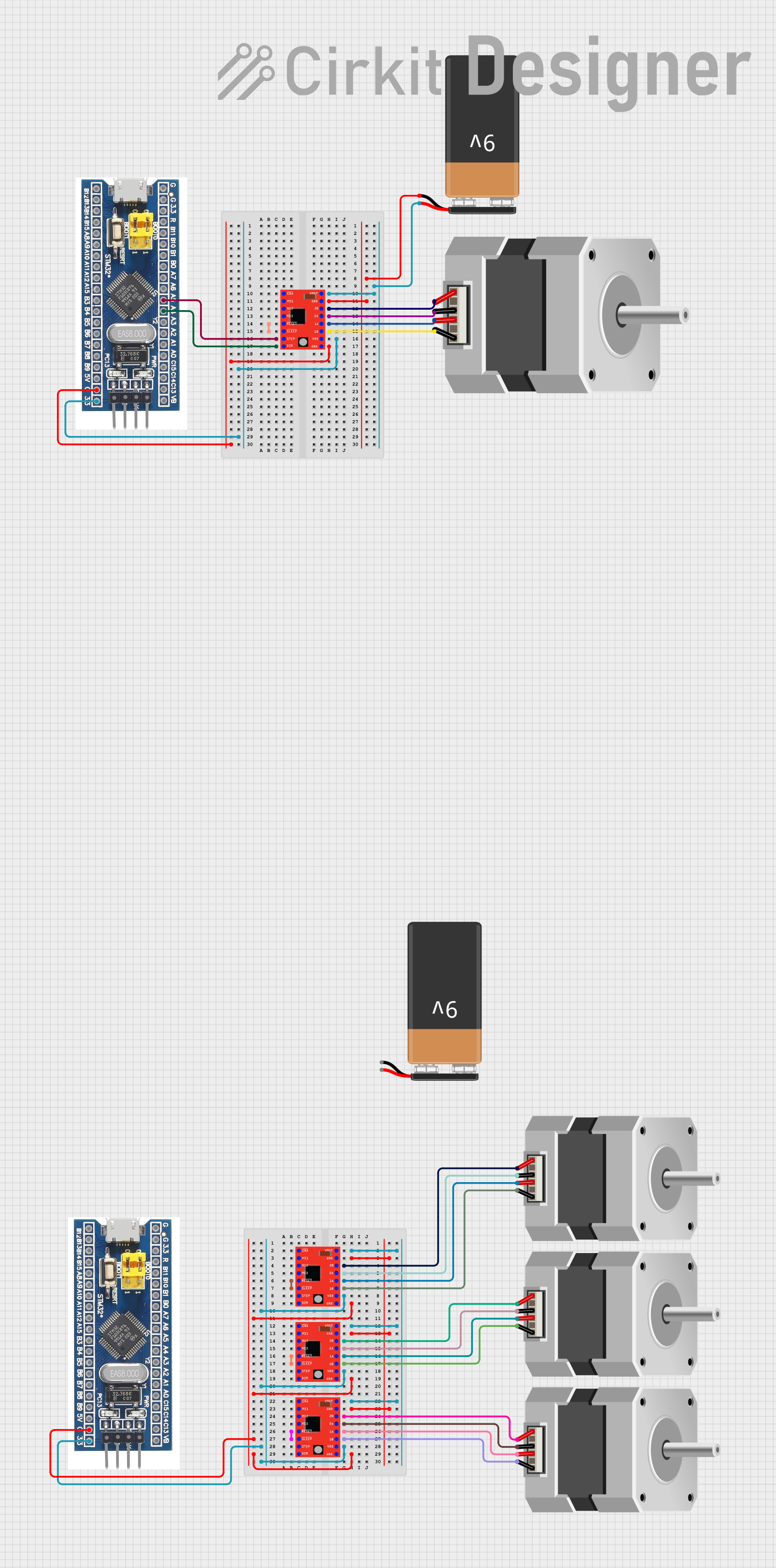 Image of STM32 with stepper motor: A project utilizing A4988 Stepper Motor Driver (Red) in a practical application