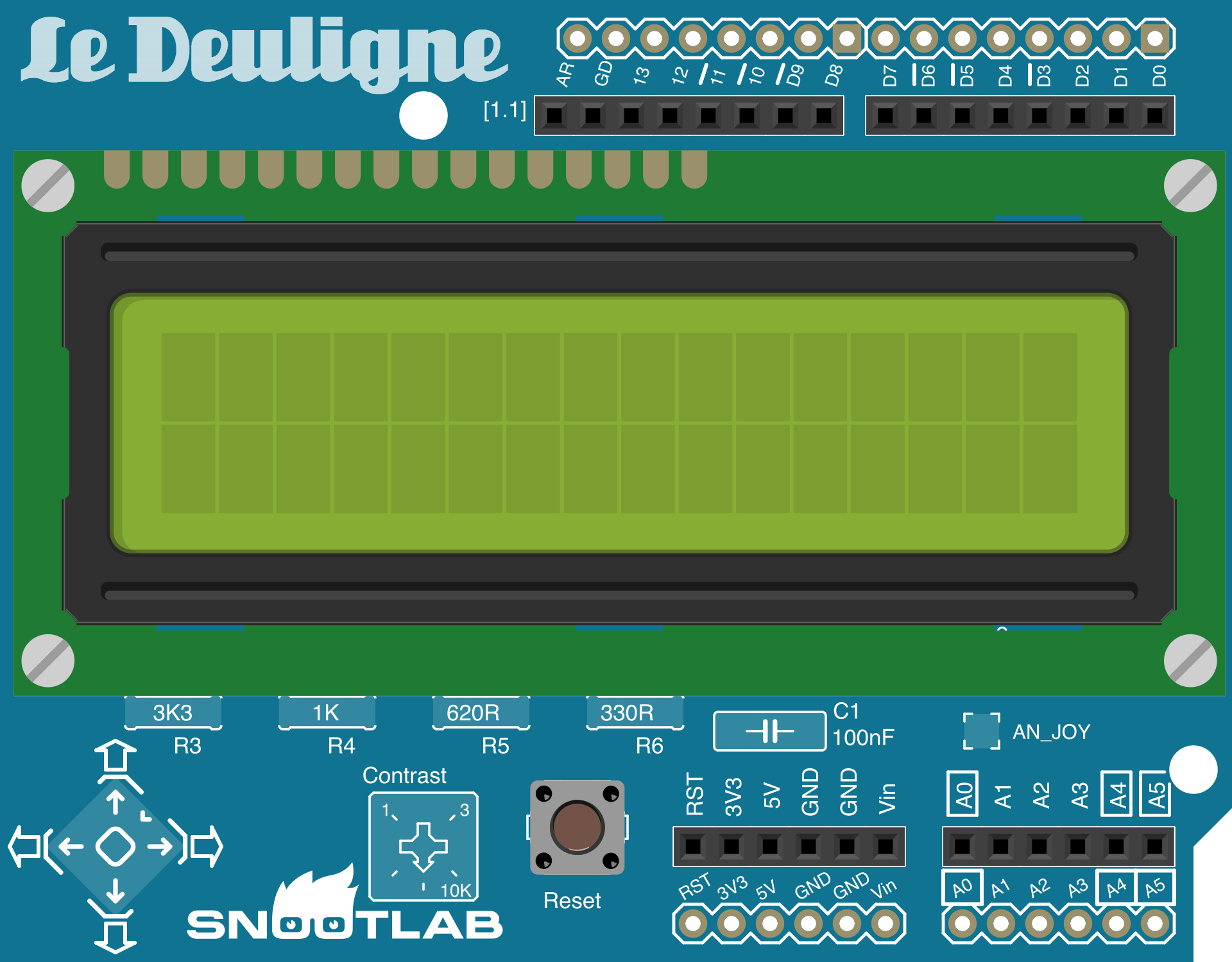 Image of Snootlab DeuLigne 1.1 16x2 I2C LCD Shield