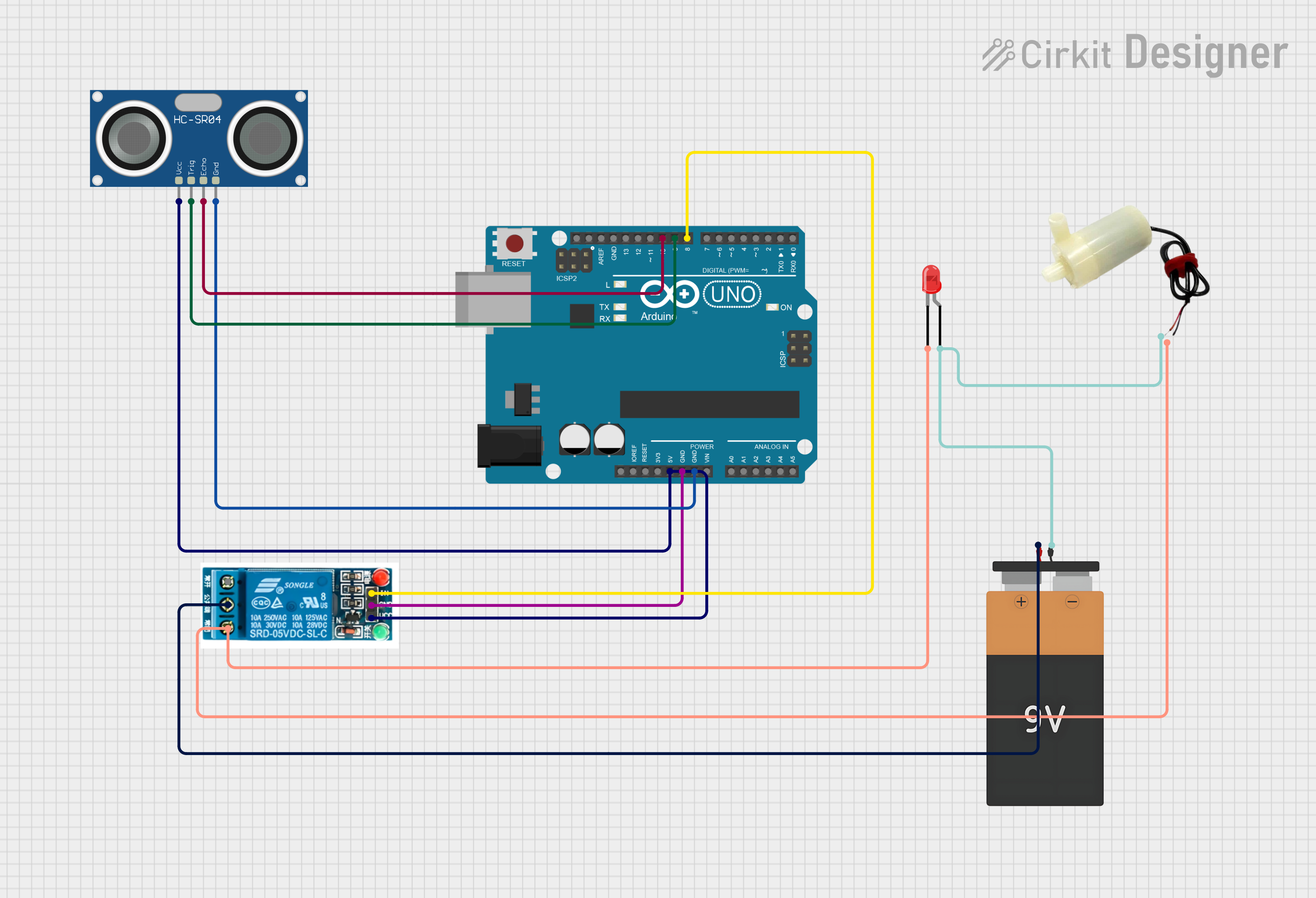 Image of Arduino-Controlled Ultrasonic Sensor with Relay-Activated Water Pump