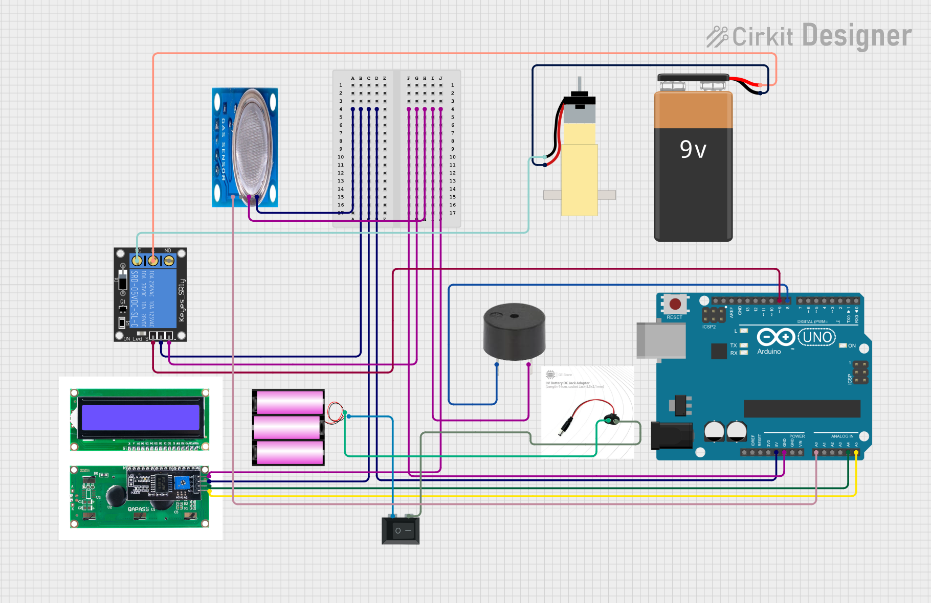 Image of Arduino UNO Gas Leak Detection System with LCD Display and Buzzer Alert