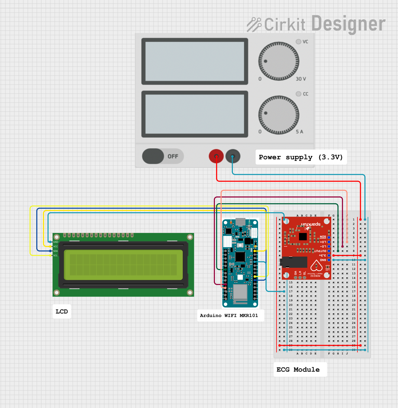 Image of ECG circuit: A project utilizing AD8232 HeartRate Monitor in a practical application