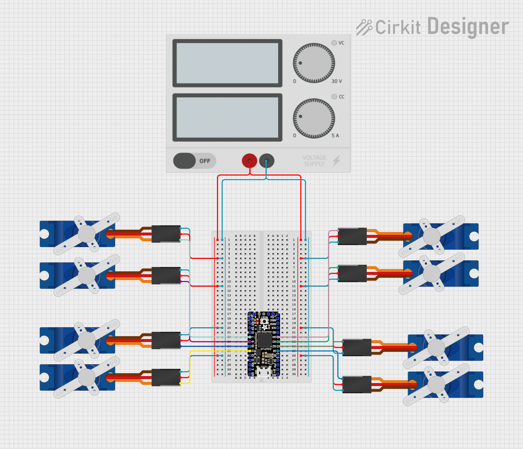 Image of Crab Robot Circuit: A project utilizing Tower Pro SG90 servo in a practical application