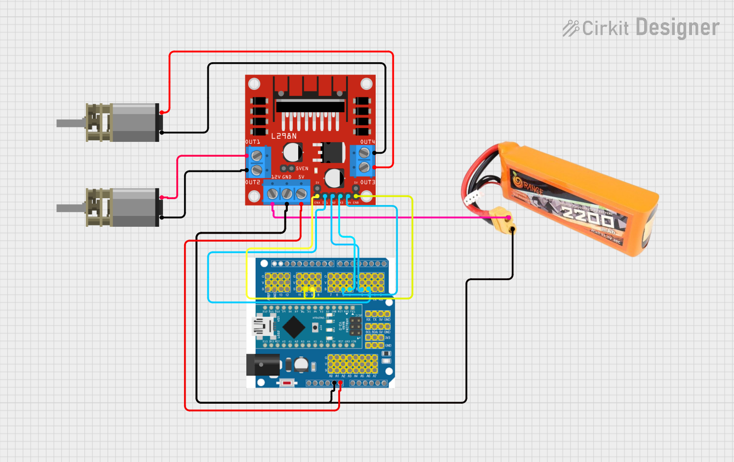 Image of Motor control- Arduino nano + expansion board + L298N: A project utilizing Arduino Expansion Board in a practical application