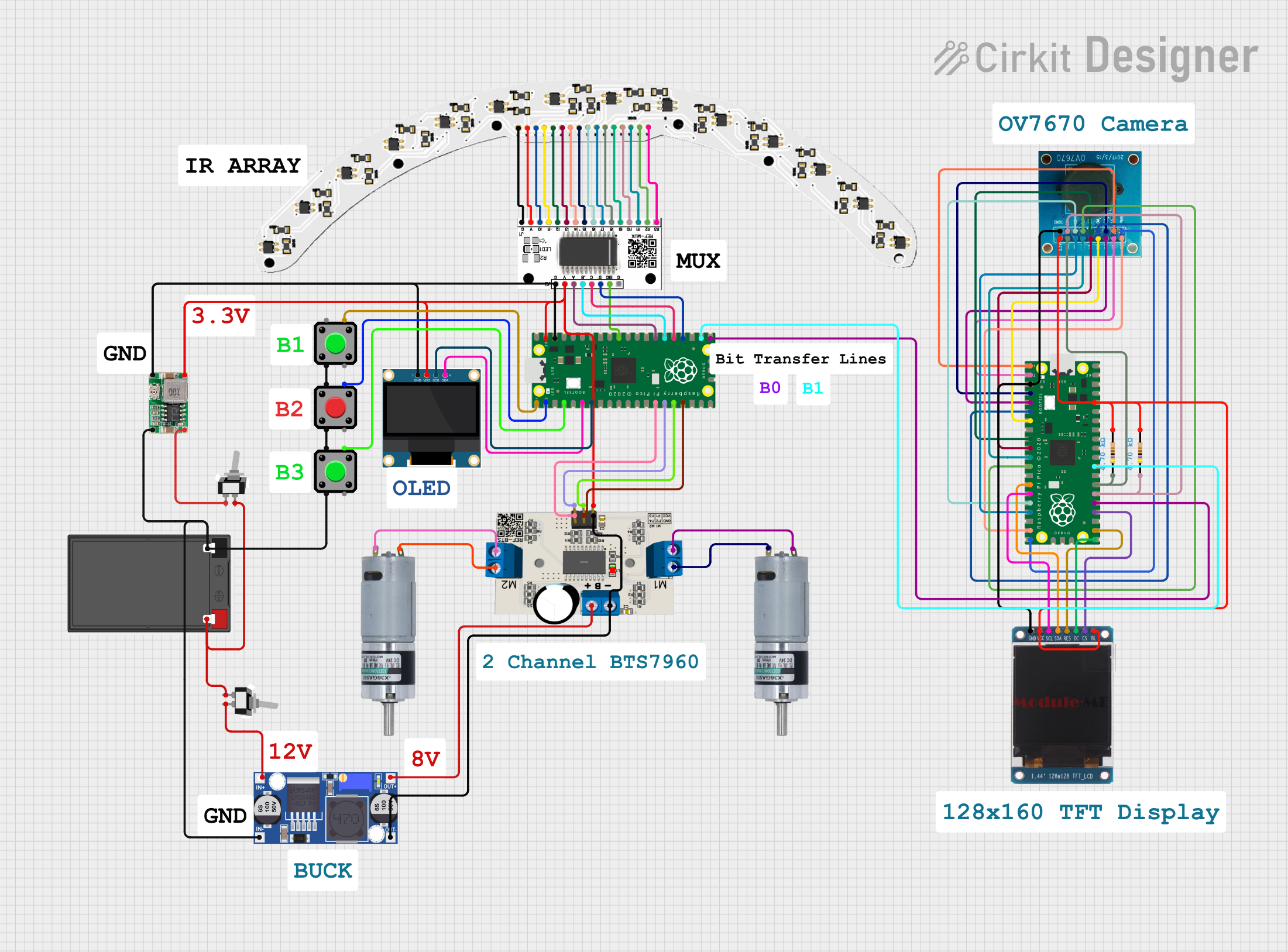 Image of REF Speed Bot V3 CKT: A project utilizing Raspberry Pi Pico W 2040 - front side in a practical application